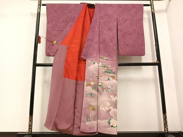 平和屋着物 アンティーク 大正ロマン 色留袖 風景草花文 暈し染め 正絹 ph