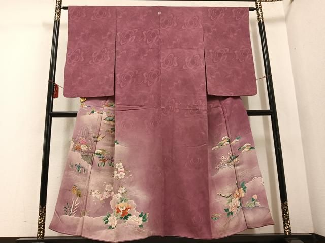 平和屋着物 アンティーク 大正ロマン 色留袖 風景草花文 暈し染め 正絹 ph