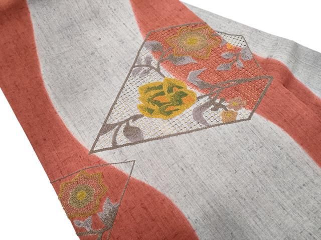 平和屋着物 中国三大刺繍 スワトウ相良刺繍 総刺繍 九寸名古屋帯 紬地 枝花文 正絹 hy