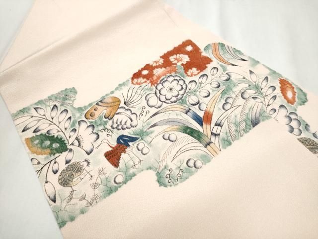平和屋着物 九寸名古屋帯 手描き 辻が花 鬼しぼ縮緬 正絹 hy