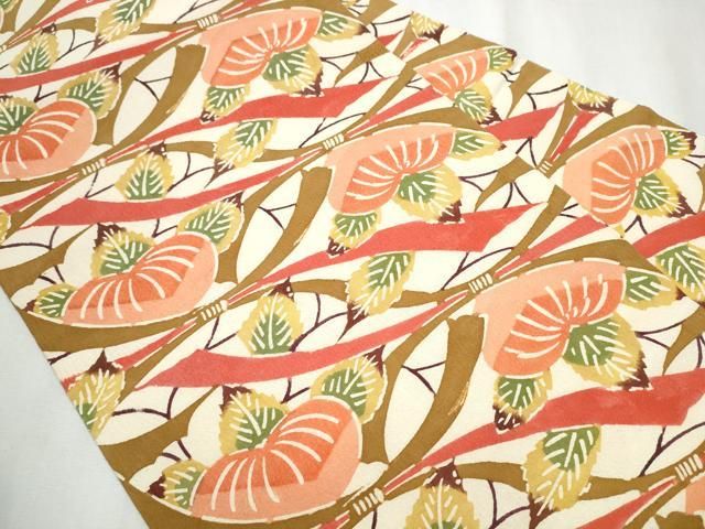 平和屋着物 九寸名古屋帯 紬地 型染め 束ね熨斗橘文 正絹 hy