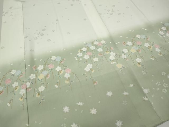 平和屋着物○長襦袢 無双仕立て 枝垂れ桜文 暈し染め 金彩 正絹 逸品