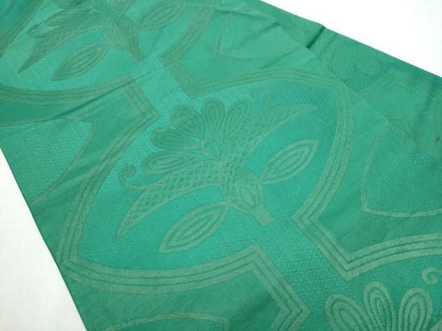 平和屋着物 西陣 川島織物 九寸名古屋帯 草花文 薄緑色 正絹 hy