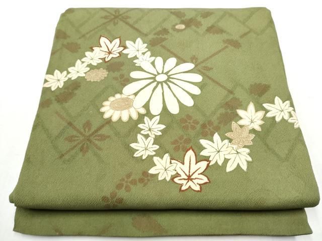 平和屋着物 アンティーク 大正ロマン 丸帯 駒刺繍 舞花文 引き抜き帯 正絹 hy