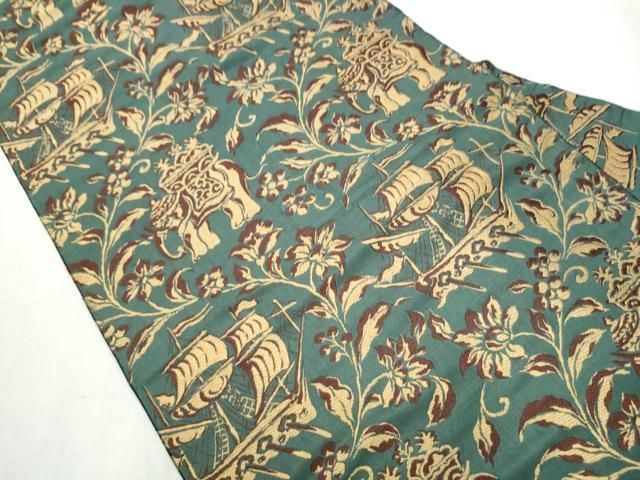 平和屋着物 アンティーク 大正ロマン 九寸名古屋帯 南蛮船 像 更紗花文 正絹 hy