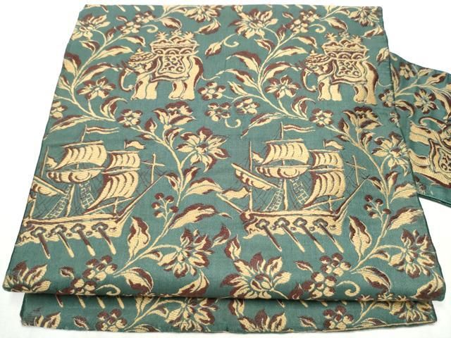 平和屋着物 アンティーク 大正ロマン 九寸名古屋帯 南蛮船 像 更紗花文 正絹 hy