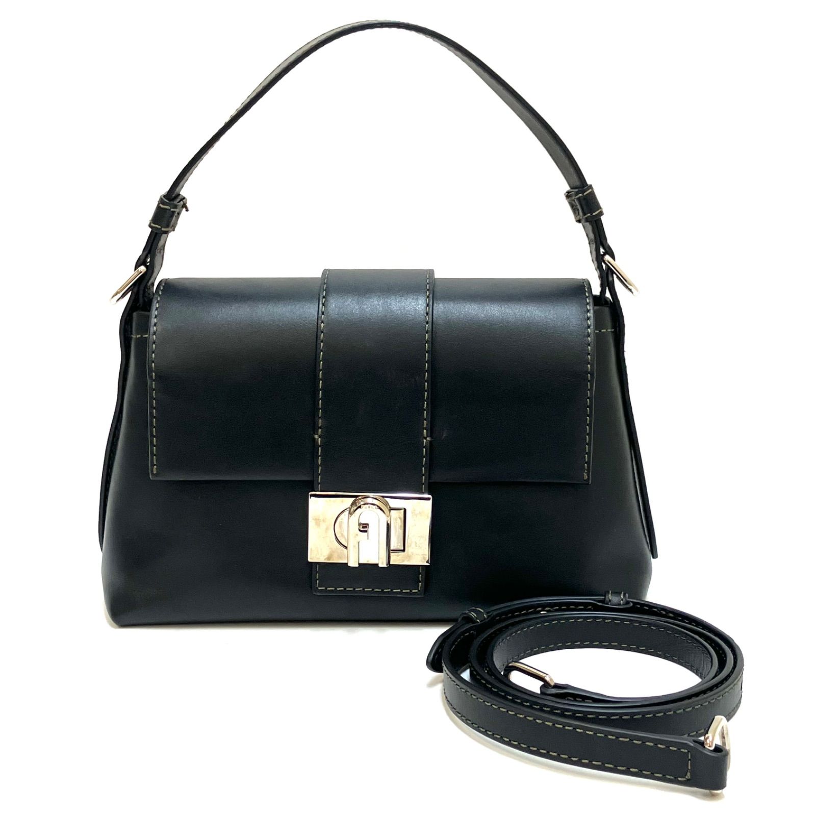 FURLA＊フルラ 黒 ブラック ハンドバッグ ショルダーバッグ 2WAY 