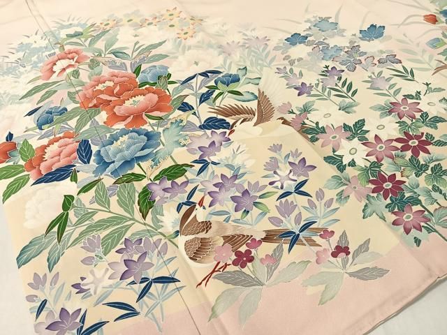 平和屋着物○豪華色留袖 友禅 作家物 草花鳥文 正絹 逸品 未使用