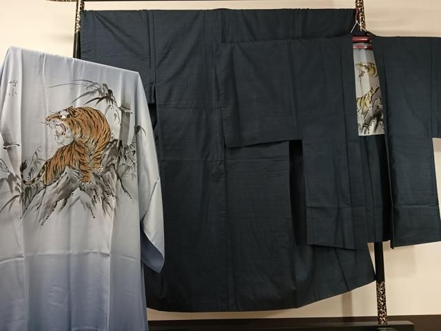 平和屋着物 男性 本場大島紬 アンサンブル 長襦袢セット 100亀甲 総詰め 正絹 vp