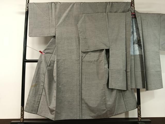 平和屋着物 男性 紬 アンサンブル 桔梗鼠色 正絹 vp
