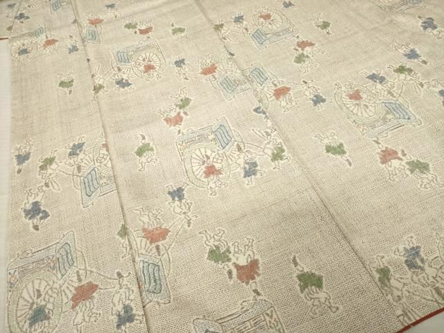 平和屋着物○本場結城紬 重要無形文化財 100亀甲 御所車人物文 モロ