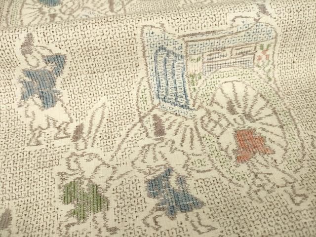 平和屋着物○本場結城紬 重要無形文化財 100亀甲 御所車人物文 モロ