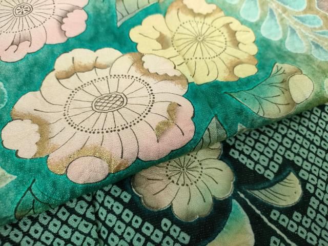 平和屋着物●豪華振袖　作家物　辻が花　暈し染め　金彩　正絹　逸品　DABA1577ps 平和屋着物○豪華振袖 作家物 絞り 辻が花 暈し染め 金彩 銀通し地