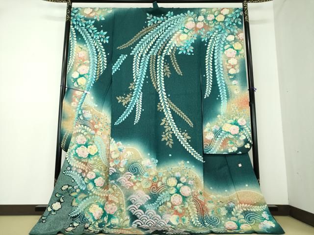 平和屋着物●豪華振袖　作家物　絞り　辻が花　暈し染め　金彩　銀通し地　正絹　逸品　DABA1133ps 平和屋着物○豪華振袖 作家物 絞り 辻が花 暈し染め 金彩 銀通し地