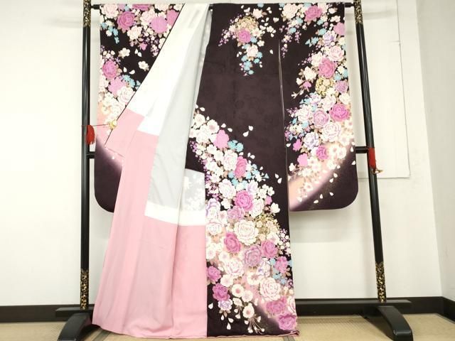 平和屋着物 豪華振袖 刺繍 草花文 薔薇 ラインストーン 金糸 金銀彩 正絹 cs