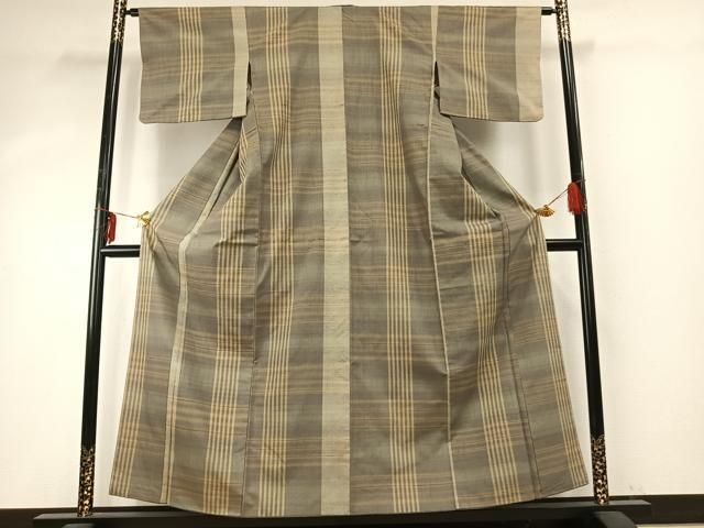 平和屋着物 上質な紬 格子 正絹 fy