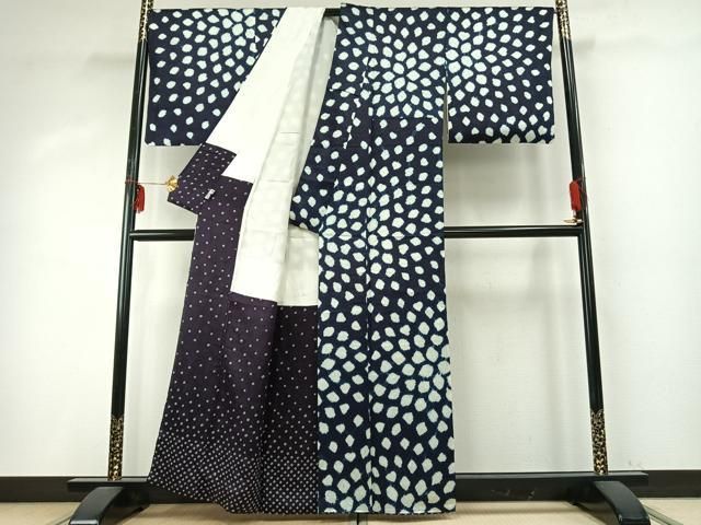 平和屋着物 藍造り国選定無形文化財 藍師 佐藤昭人 小紋 本藍染 菊文 正絹 fy