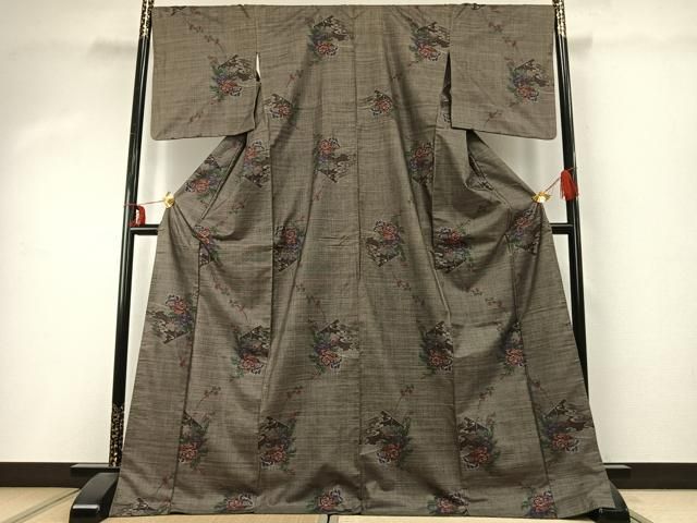 平和屋着物 本場大島紬 カタス9マルキ 草花文 ロング丈 正絹 fy