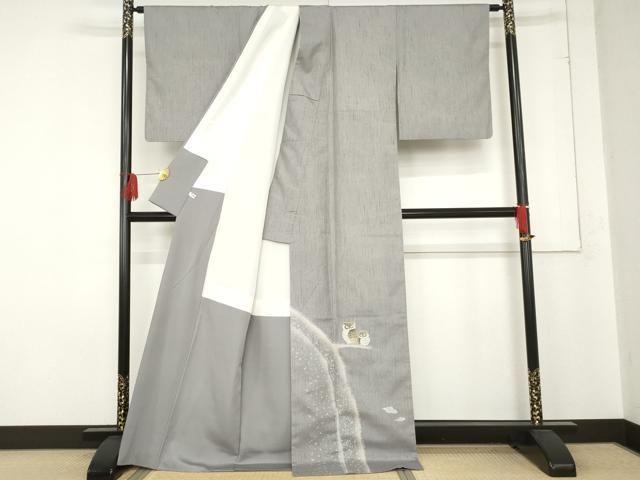 平和屋着物 京友禅作家 峰山和生 訪問着 紬地 ミミズク みみずく 正絹 cs