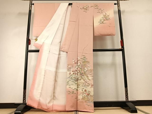 平和屋着物 訪問着 友禅 扇面花文 暈し染め 金彩 正絹 fy