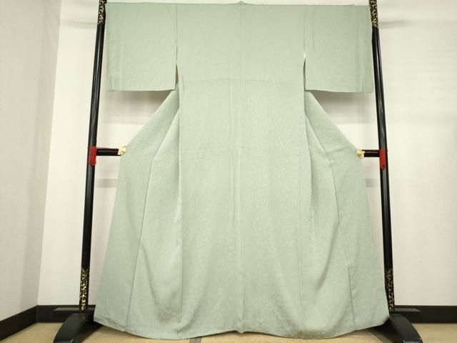 平和屋着物 日本画家 水嶋征夫 色無地 お多福地紋 青白橡色 正絹 ck