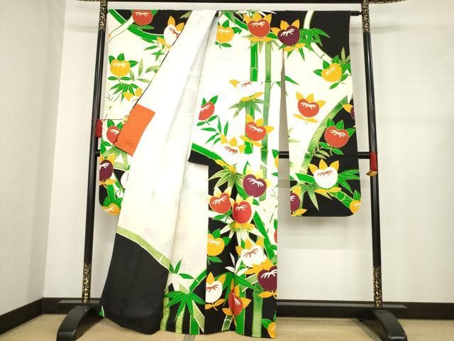 平和屋着物 豪華振袖 駒刺繍 橘 金彩 正絹 ck