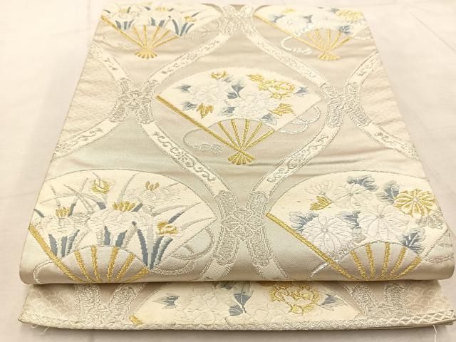 平和屋着物◎西陣 六通柄袋帯 唐織 立涌扇面花文 金銀糸 正絹 逸品