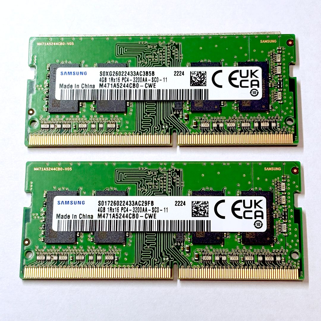 Samsung】DDR4-3200 4GB×2枚（計8GB）PC4-3200AA ノートPC用メモリ
