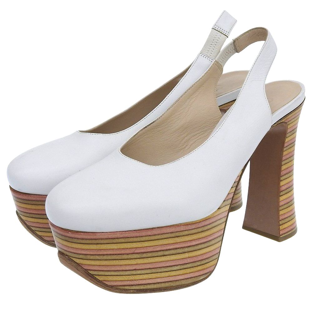 CHLOE クロエ レザー プラットフォーム ヒール スリングバック サンダル シューズ レディース ホワイト36 36