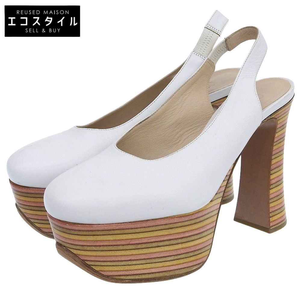 CHLOE クロエ レザー プラットフォーム ヒール スリングバック サンダル シューズ レディース ホワイト36 36
