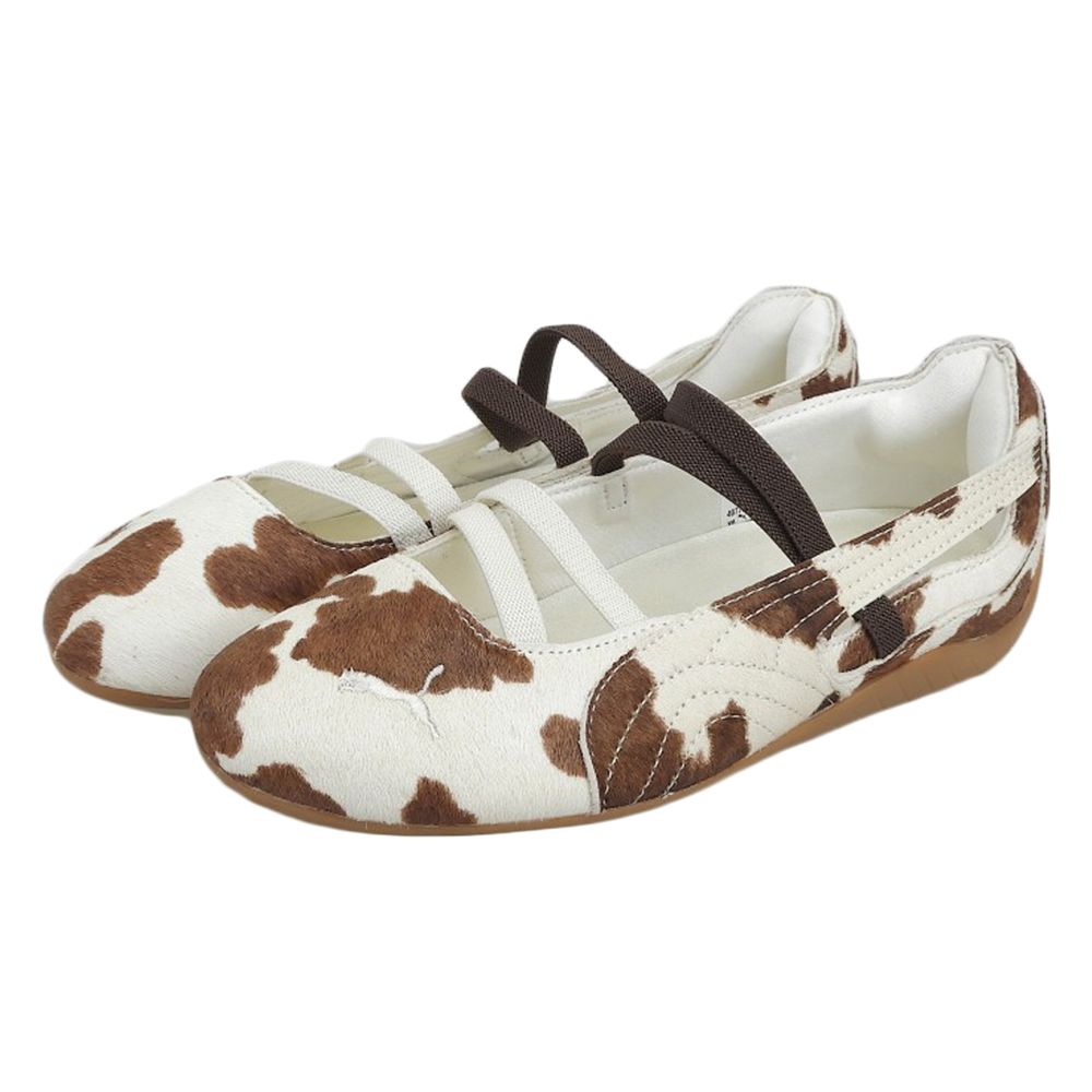 PUMA プーマ カウ柄 スピードキャット バレエシューズ レディース ホワイト×ブラウン 24.5 cm 407787-01 5.5 UK