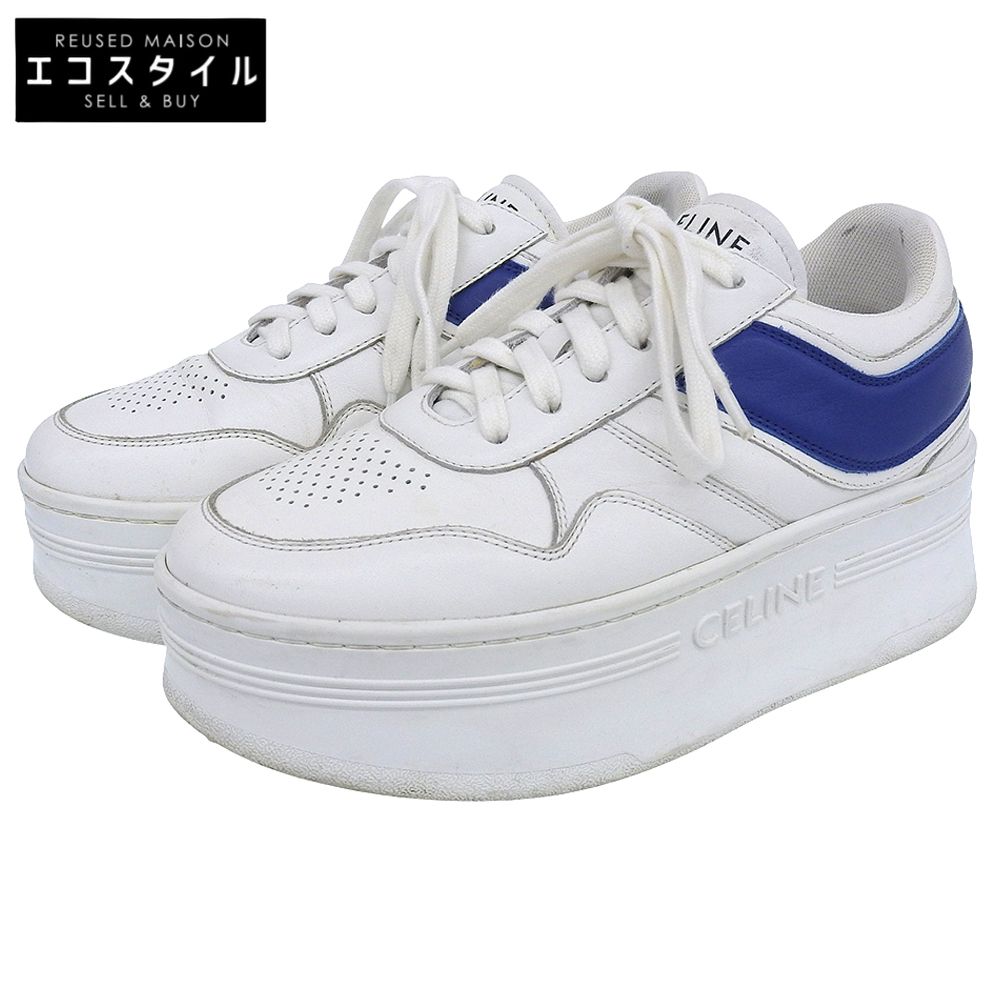 CELINE セリーヌ プラットフォームソール ブロック スニーカー シューズ レディース ホワイト ブルー 36