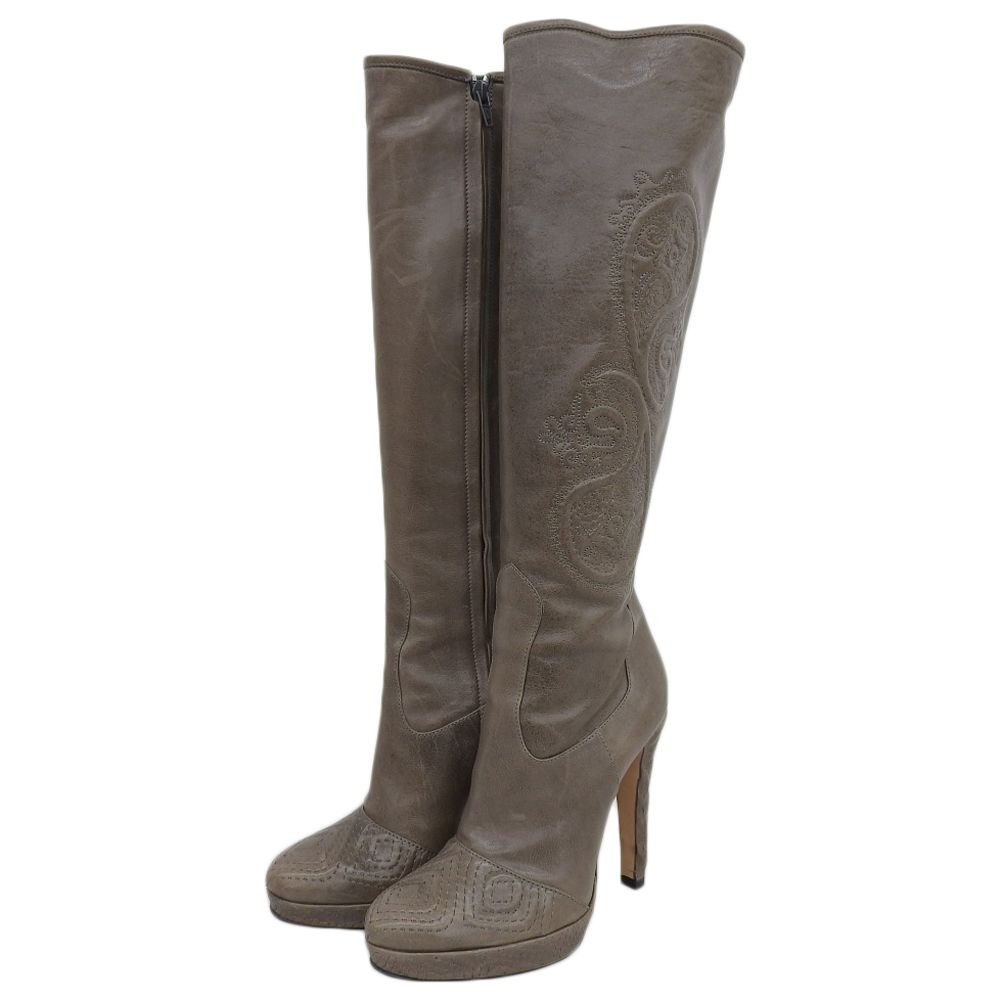 Ermanno Scervino エルマノシェルビーノ レザー ペイズリー ロングブーツ レディース カーキ 37 1 2 37.5