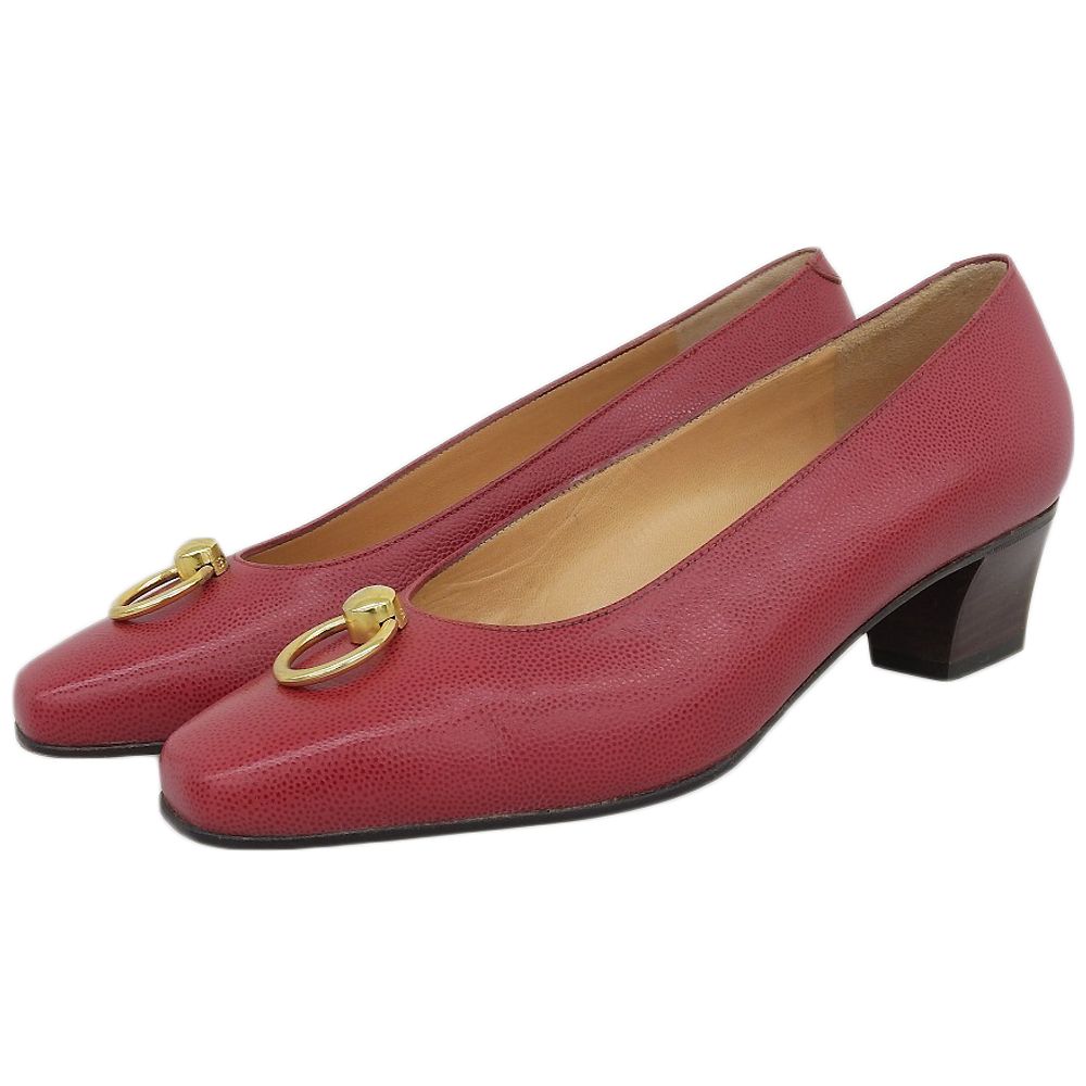 CELINE セリーヌ レザー ビットパンプス レディース レッド 36