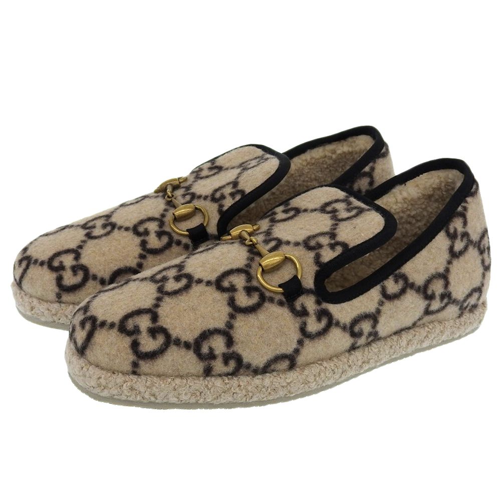GUCCI グッチ GG柄 ホースビット スリッポン ウール シューズ レディース ベージュ 37