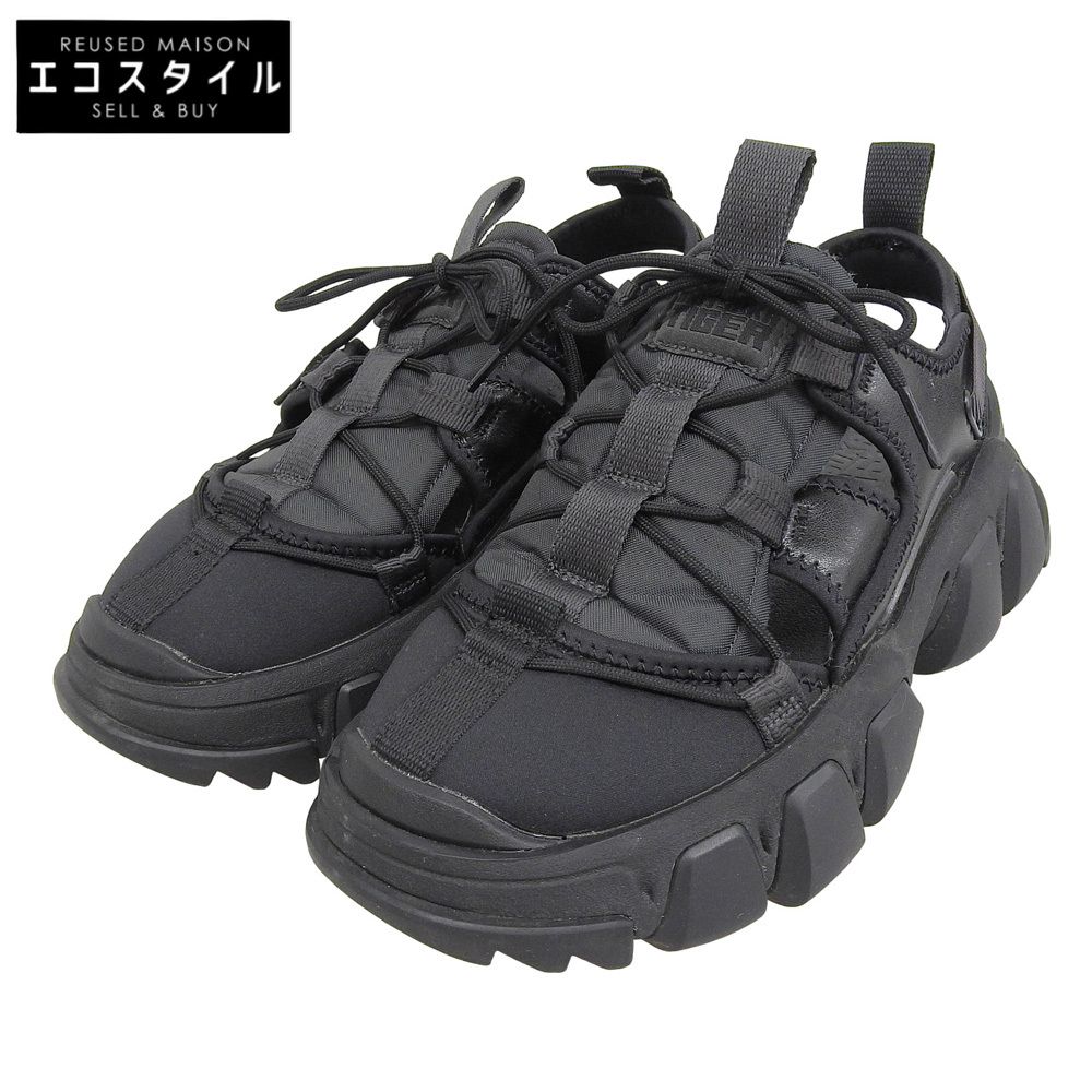 onitsuka tiger オニツカタイガー CAGE レザー切り替え スニーカーサンダル シューズ レディース 黒 ブラック 23 cm 5 US