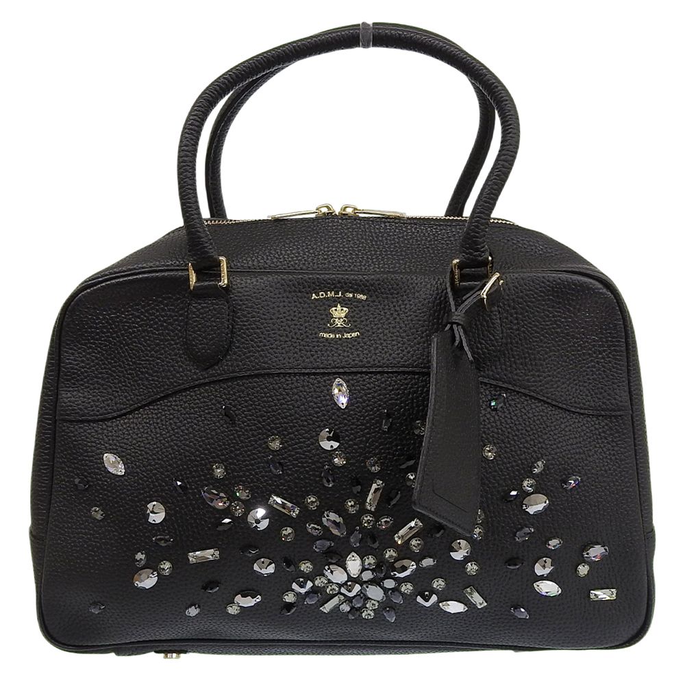 【未使用品】A.D.M.J スワロフスキー レザー ボストンバッグ ADMJ A.D.M.J. Accessoires De Mademoiselle ADMJ 未使用 シュリンクカーフ