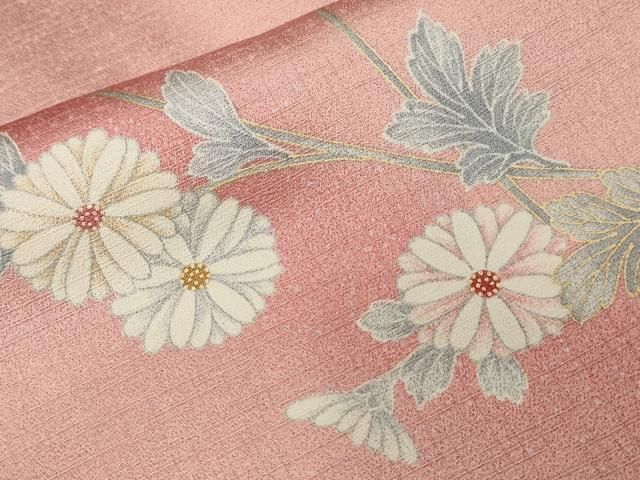 平和屋着物○上質なお召 吉祥花地紋 胡桃染色 正絹 逸品 CABB6101ut 平和