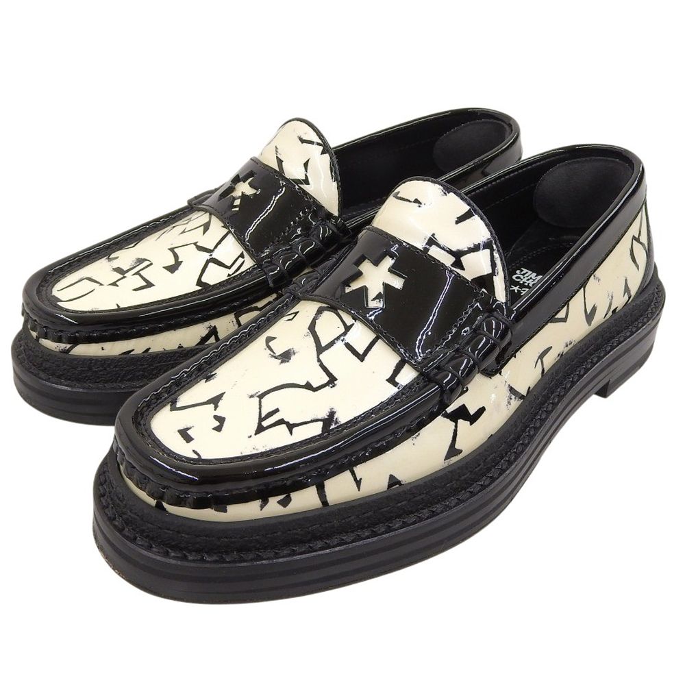 JIMMY CHOO ジミーチュウ × ×POGGY エナメルレザー ローファー シューズ レディース ホワイト×ブラック 36