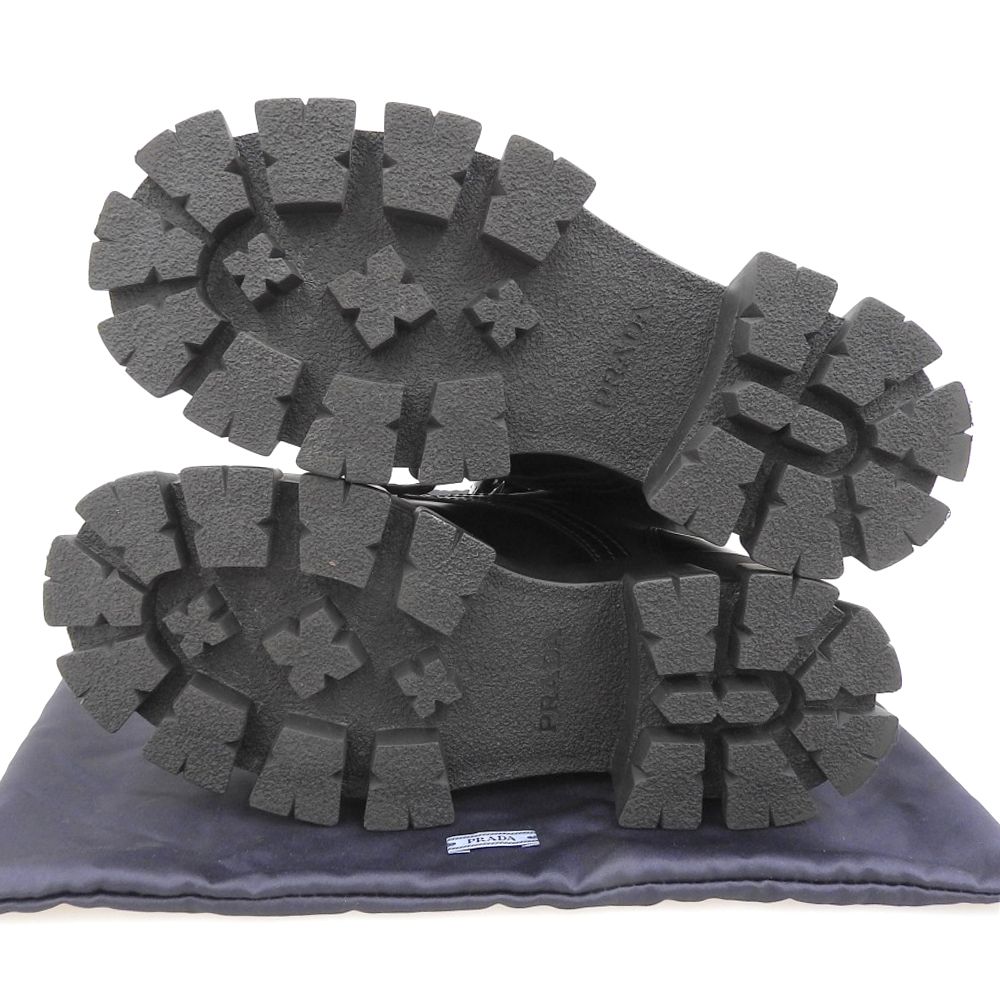  PRADA プラダ レザー×ナイロン モノリス ポーチ付 トライアングルロゴブーツ レディース ブラック38 1 2 255 38 その他 靴