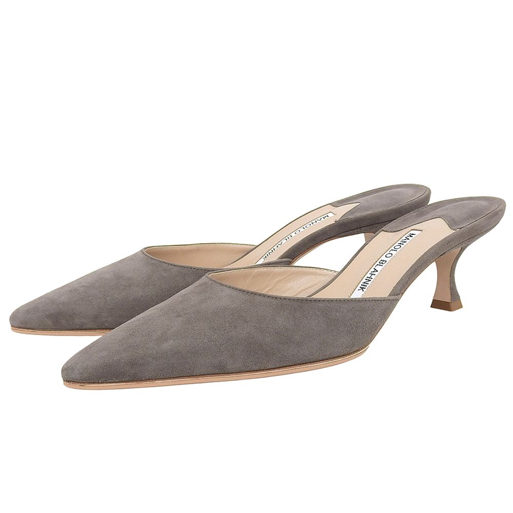 MANOLO BLAHNIK マノロブラニク スエード ポインテッドトゥ ミュール レディース グレー 38 1 2