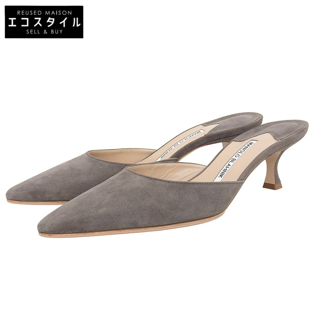 MANOLO BLAHNIK マノロブラニク スエード ポインテッドトゥ ミュール レディース グレー 38 1 2 38 1 2