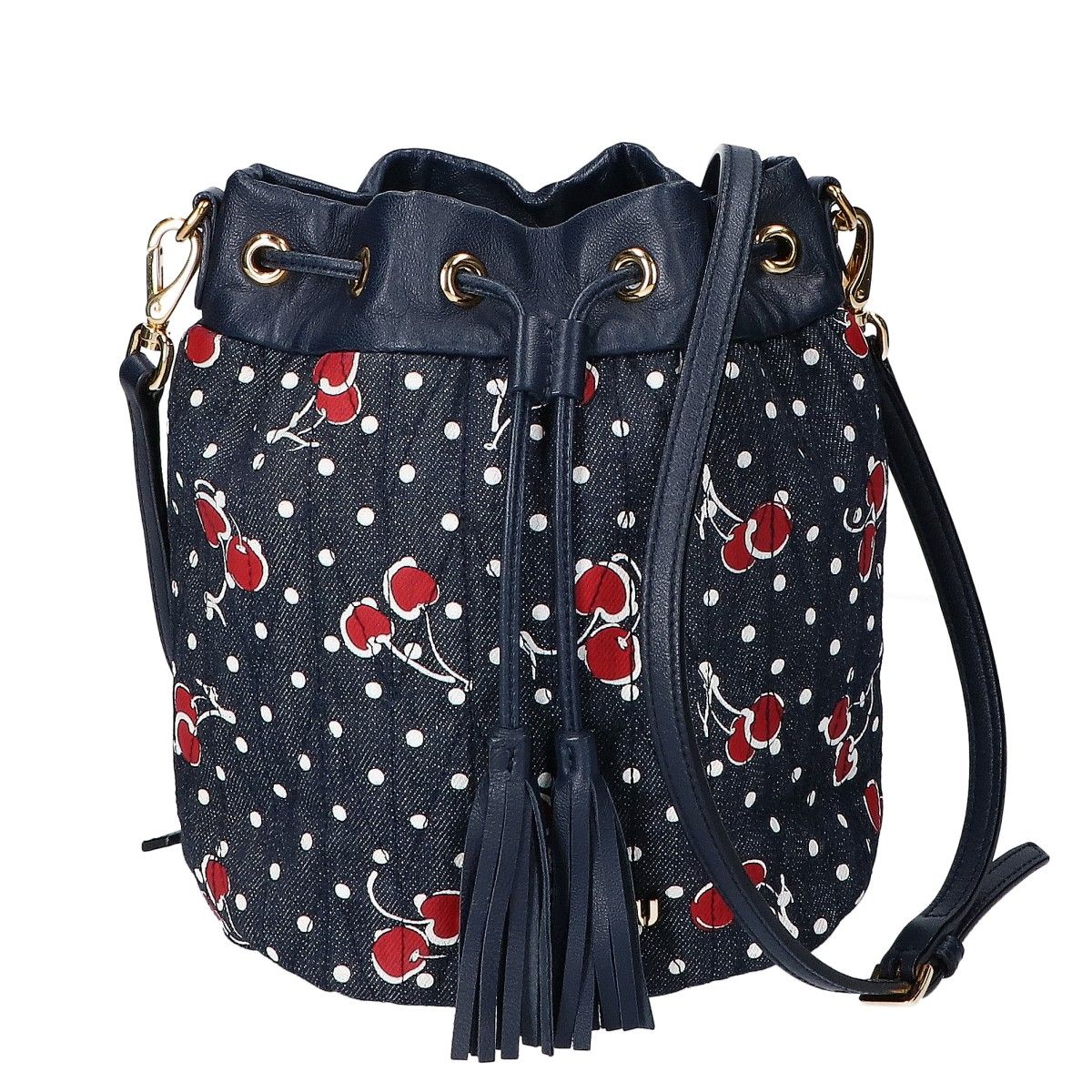 MIUMIU ミュウミュウ 美品 5BE014 デニム×レザー チェリーバケット