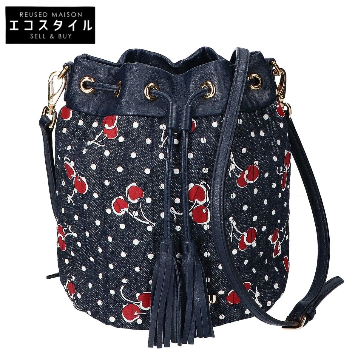 MIUMIU ミュウミュウ 美品 5BE014 デニム×レザー チェリーバケット