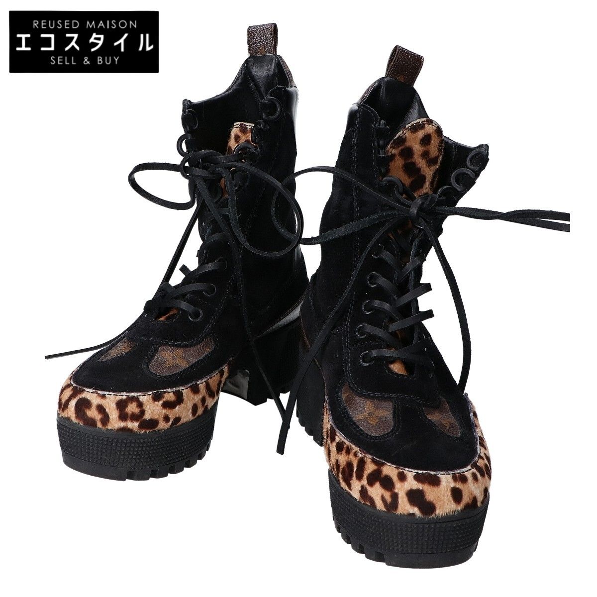 LOUIS VUITTON ルイヴィトン 19年 ﾓﾉｸﾞﾗﾑ×ﾊﾗｺ ﾚｰｽｱｯﾌﾟ ﾌﾞｰﾂ 38 - メルカリ