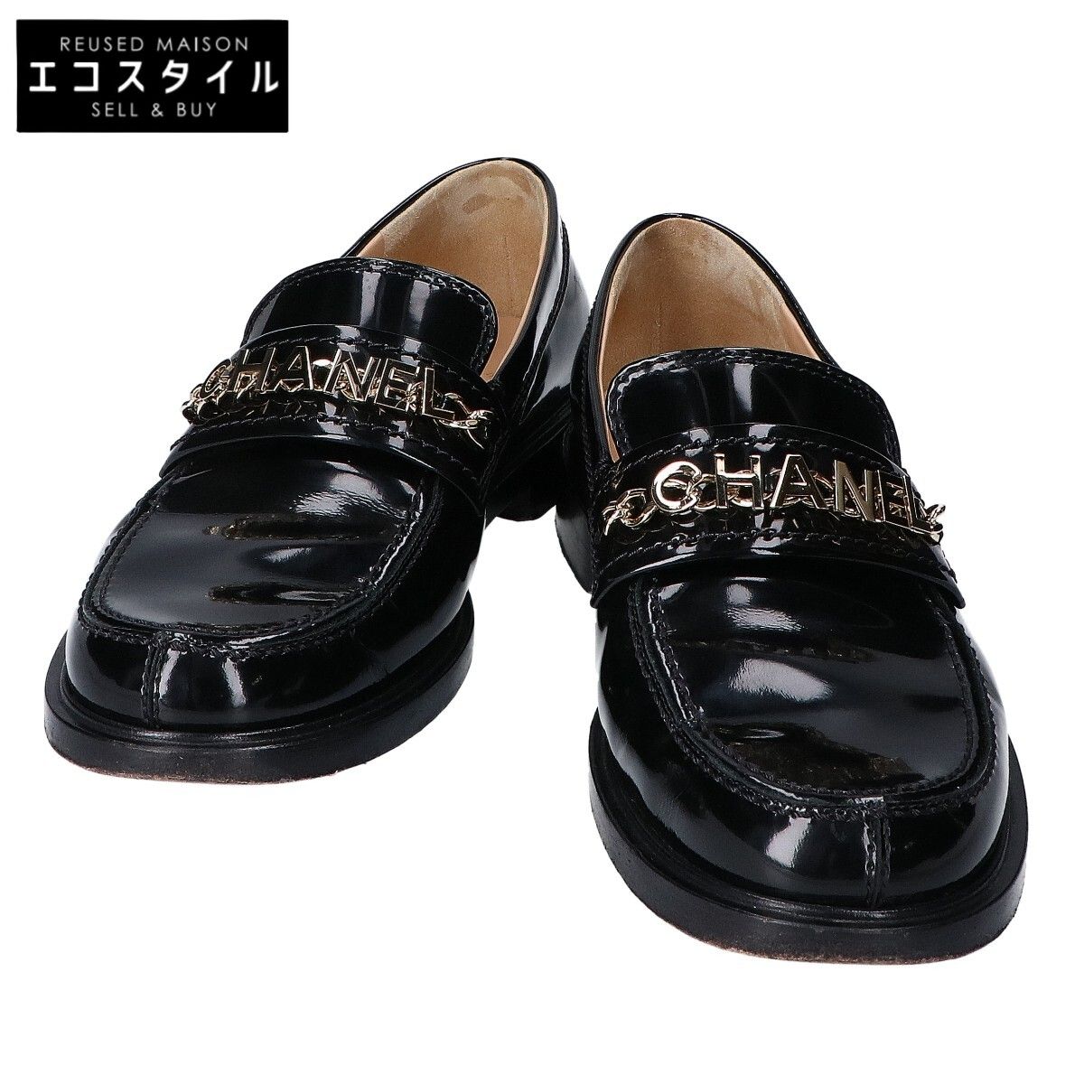 CHANEL シャネル G37430 CHANELロゴ＆チェーン パテント ローファー 37C