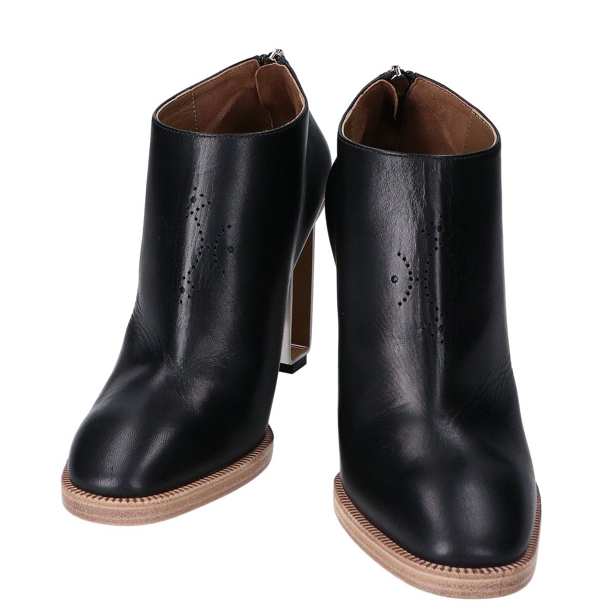 HERMES エルメス パンチングデザイン メタルヒール アンクルジップ ブーティ 36 1 2