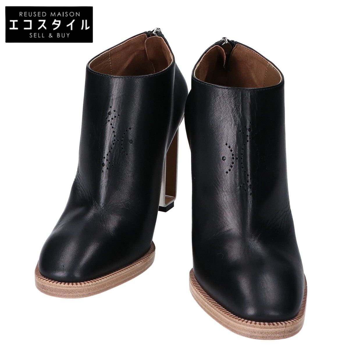 HERMES エルメス パンチングデザイン メタルヒール アンクルジップ ブーティ 36 1 2