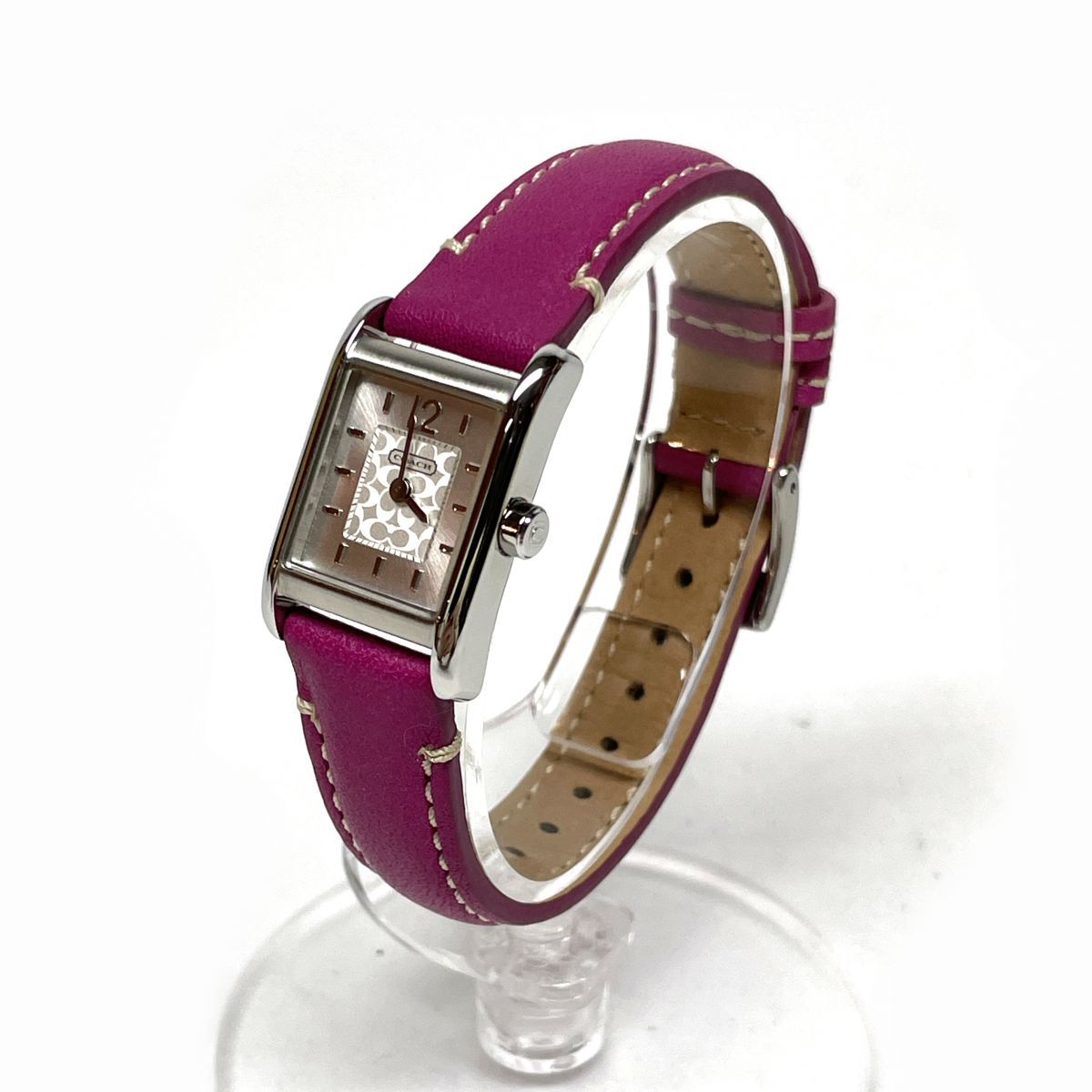 COACH コーチ スクエア型 シルバー ピンク クォーツ 腕時計 レディース