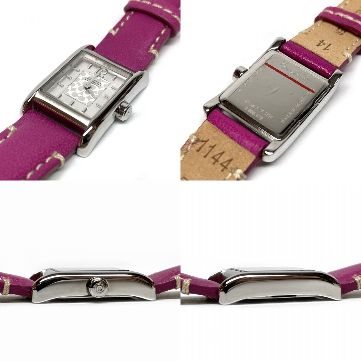 COACH コーチ スクエア型 シルバー ピンク クォーツ 腕時計 レディース